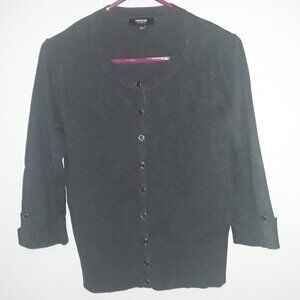 Ladies Premise Studio, LG beautiful dark gray button down 3/4 sleeves cardigan